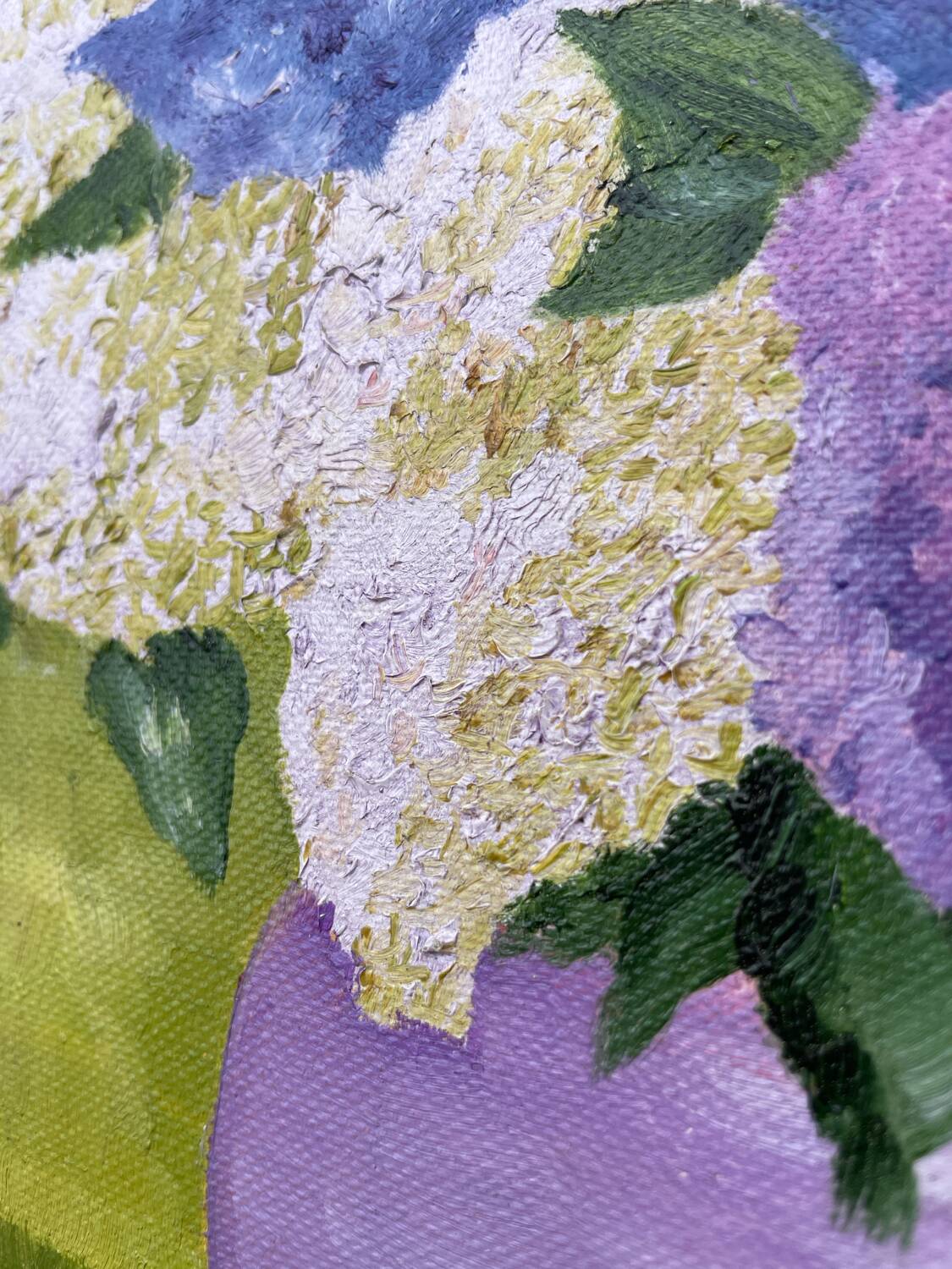 Painting bouquet of lilacs oil on canvas