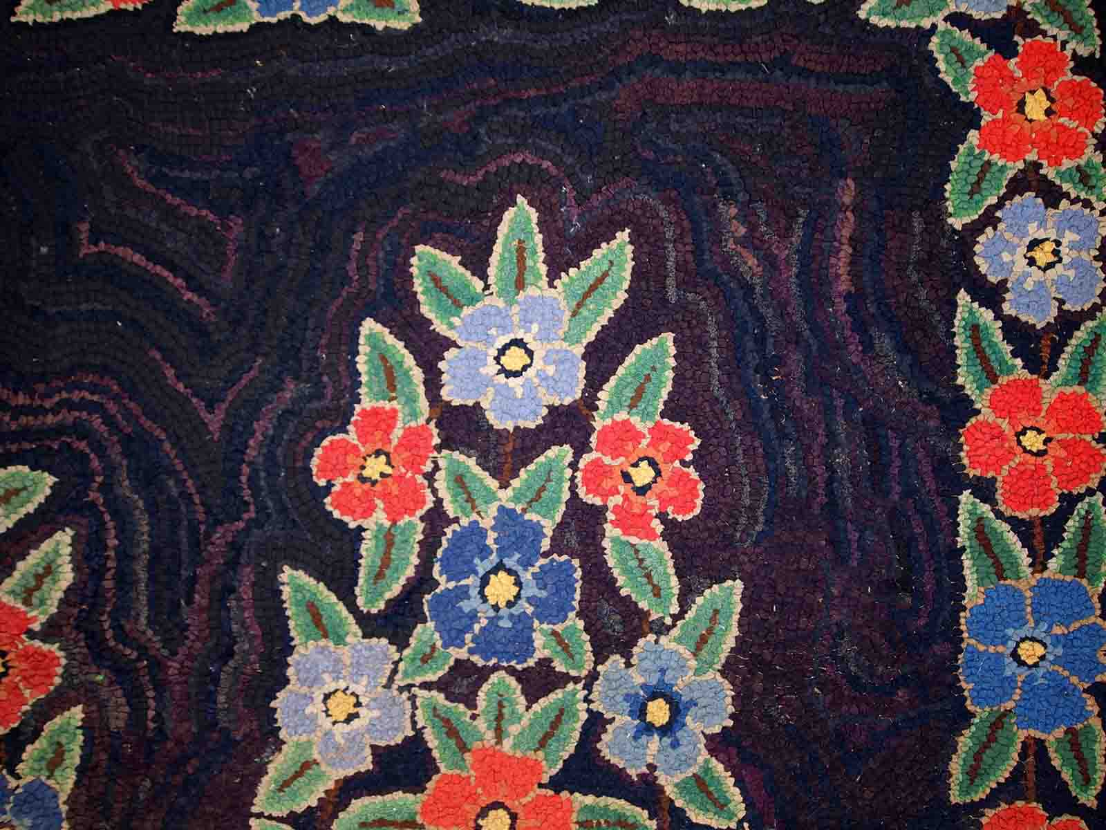 Old American Carpet Hooked handmade 103cm x 166cm 1920s, 1C677