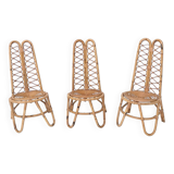 Ensemble de trois chaises de jardin vintage en bambou, Italie