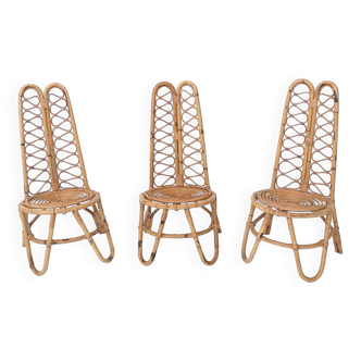 Ensemble de trois chaises de jardin vintage en bambou, Italie