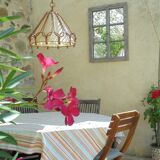 Hanging lamp in rattan and fabric