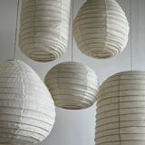 Suspension in rattan and natural japanese linen in the shape of a drop