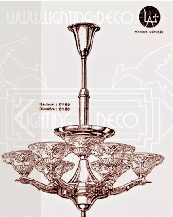 Lampe Art Déco pied tubes de verre Petitot vasque oiseaux signée Jean Boris Lacroix