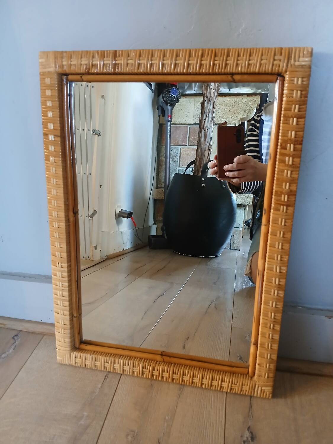 Antique rattan and bamboo mirror
