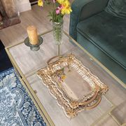 Pair of Nesting Tables Silver Metal Golden Decor Vine Leaf Maple