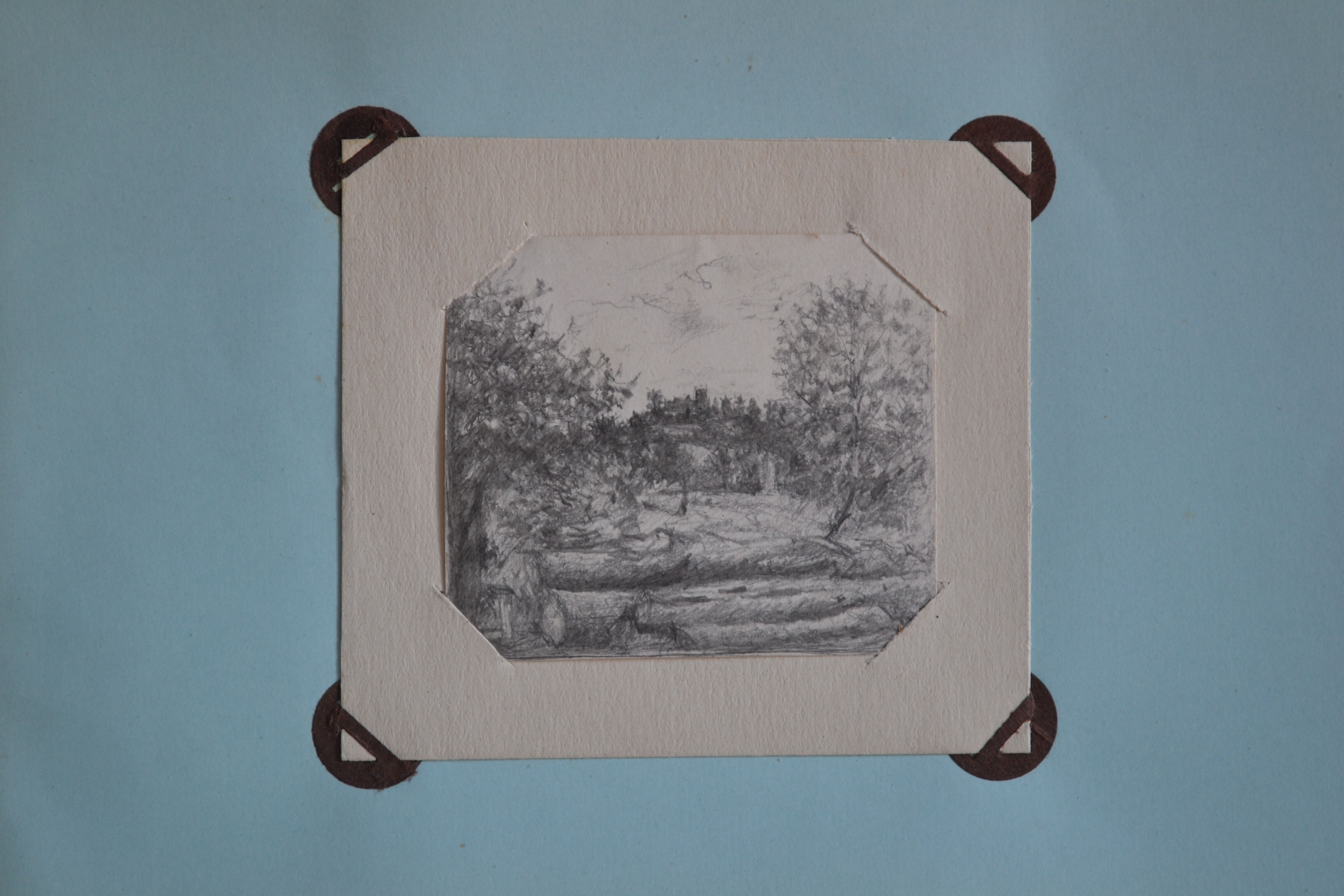 Miniature pencil drawing circa 1910 english countryside