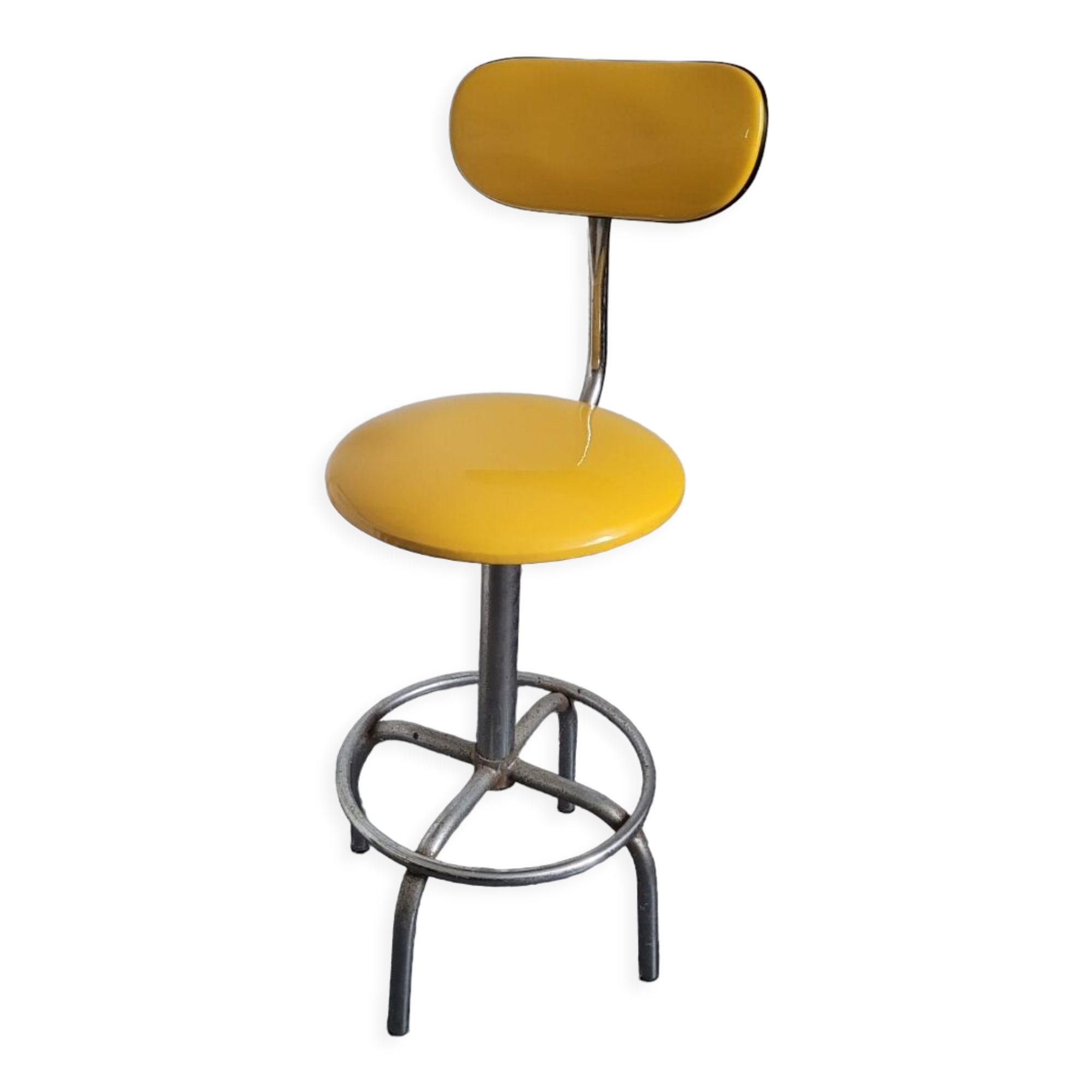 Vintage skaï yellow industrial stool