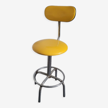 Tabouret indus vintage skaï jaune