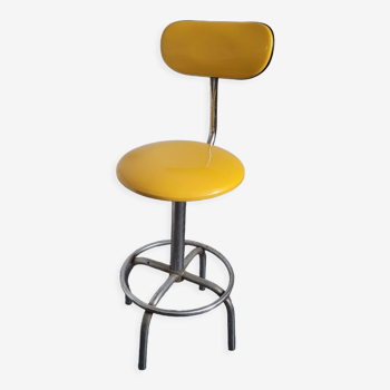 Vintage skaï yellow industrial stool