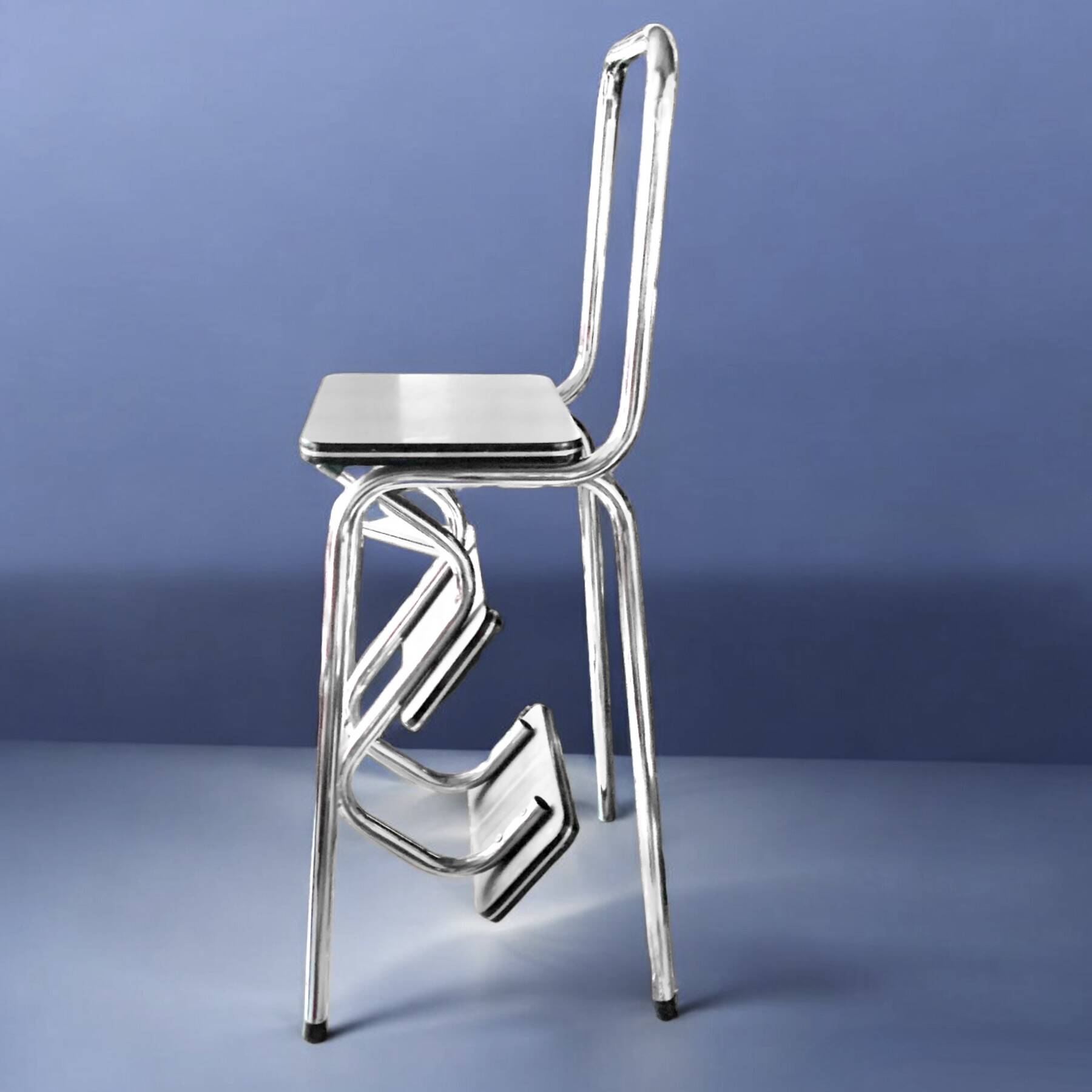 Vintage stepladder in Formica, wood and chromed metal