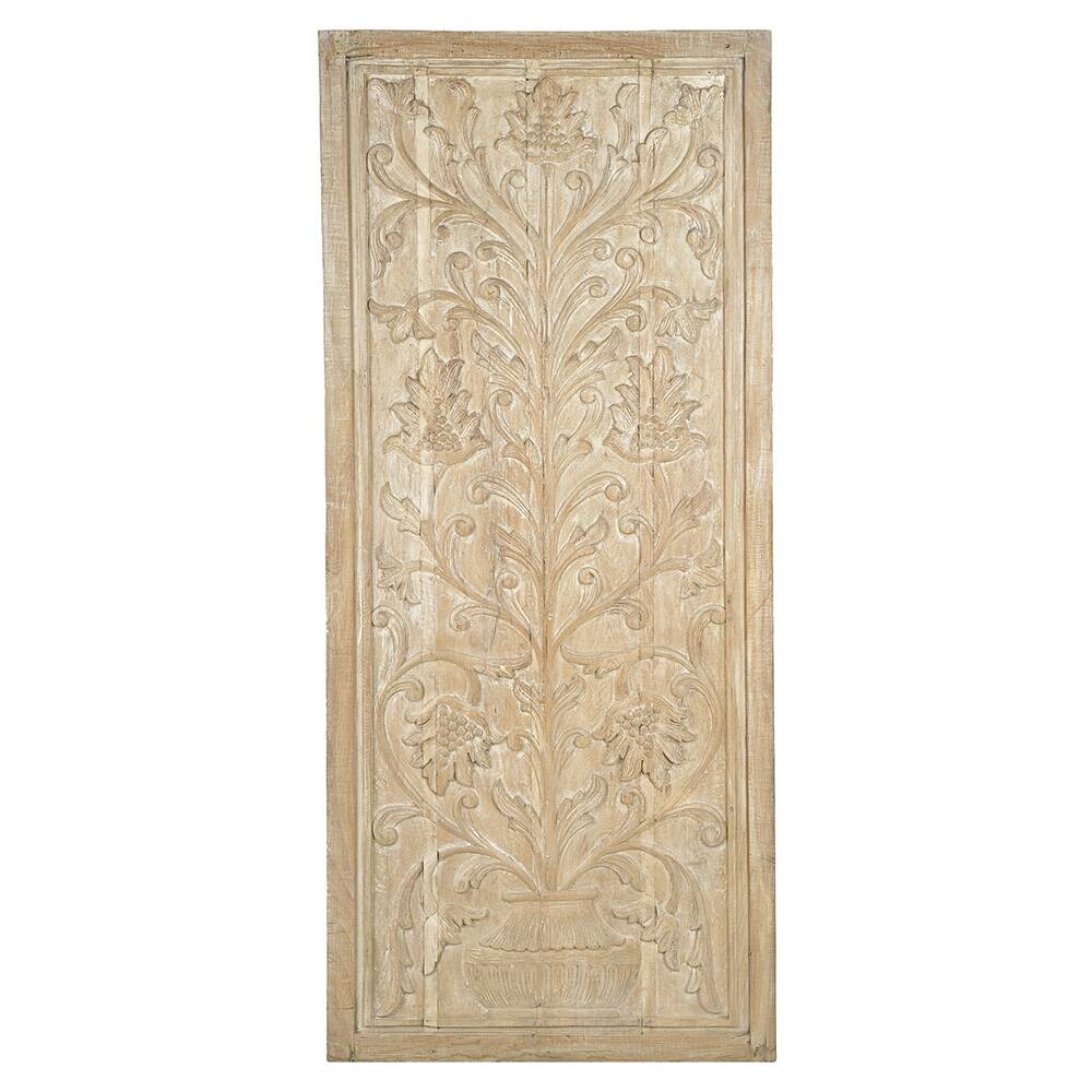Indian carved wooden wall panel with floral decoration