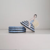 Powder box or jewelry porcelain lady blue crinoline and fan
