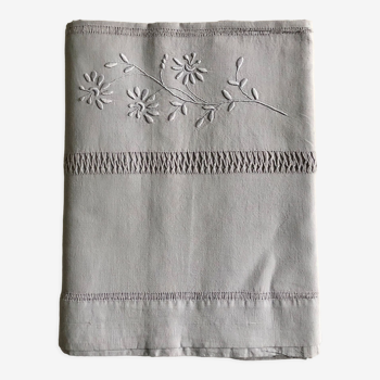 Drap ancien en lin et coton teinté en gris tourterelle