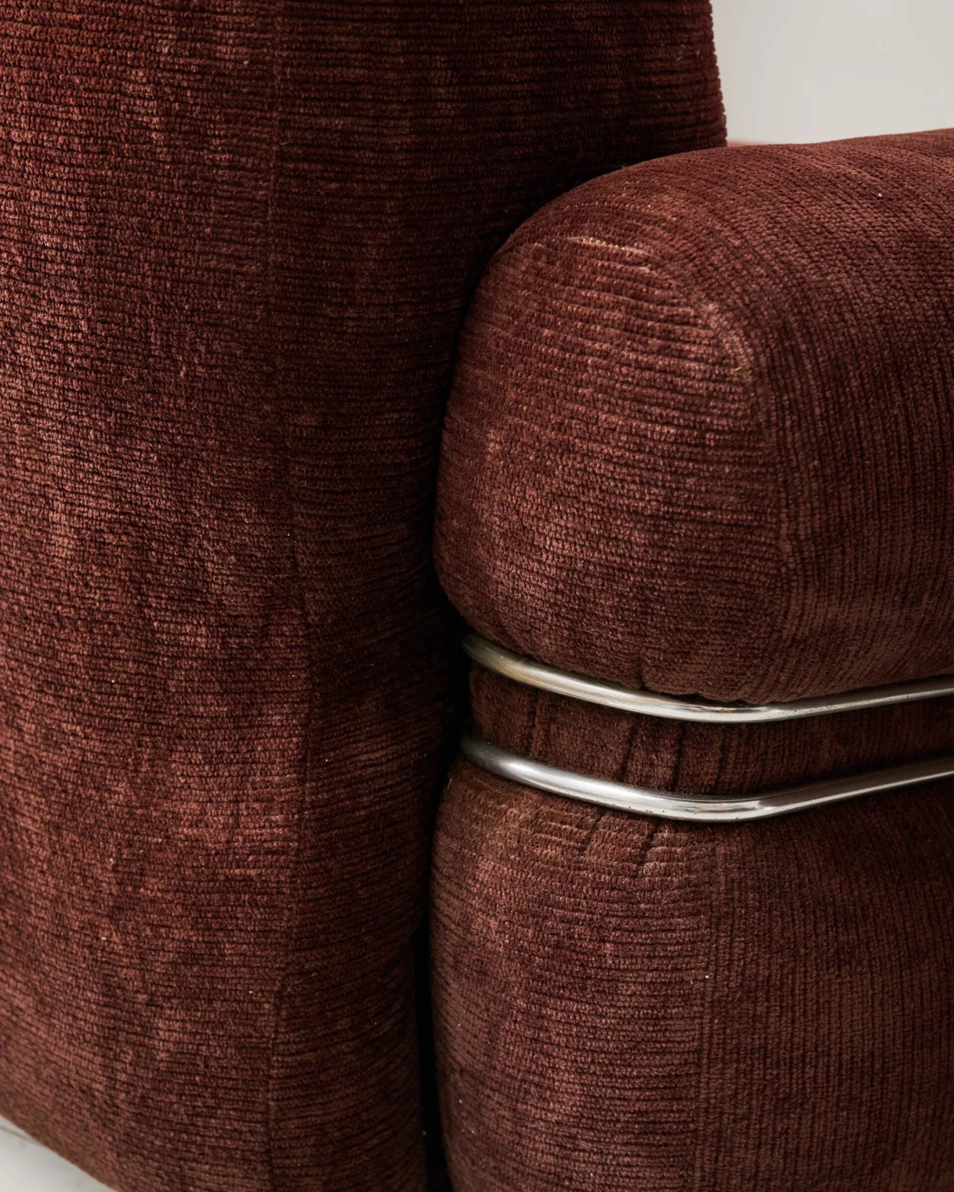 Brown velvet armchair, in the style of Adriano Piazzesi, Italy, 1980s.
