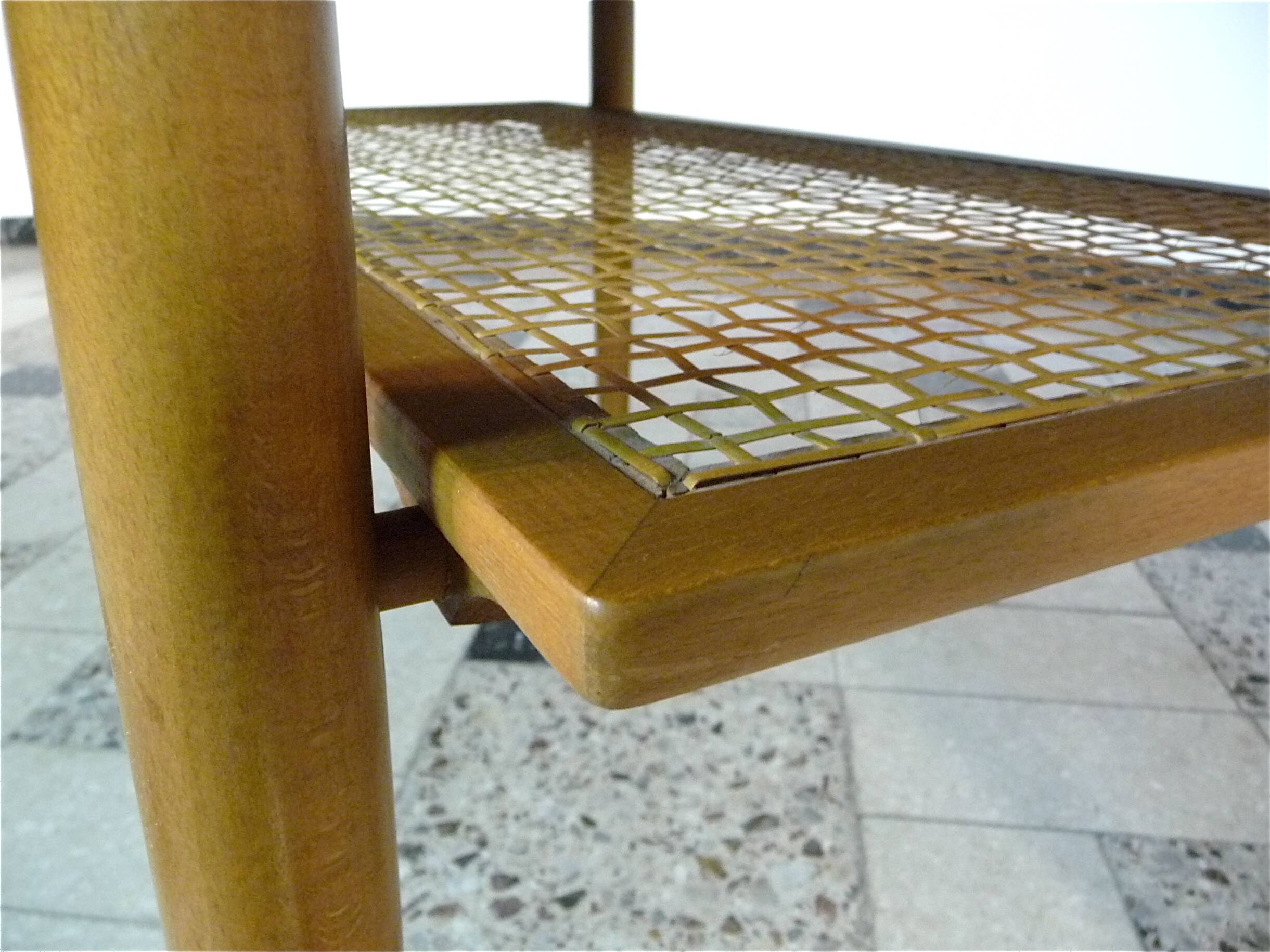 Wilhelm Knoll Side or Coffee Table with Lower Shelf in Woven Cane, Germany 1950s