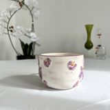 Vintage slip cup / mug - Orchid floral pattern - Lilac and white tones