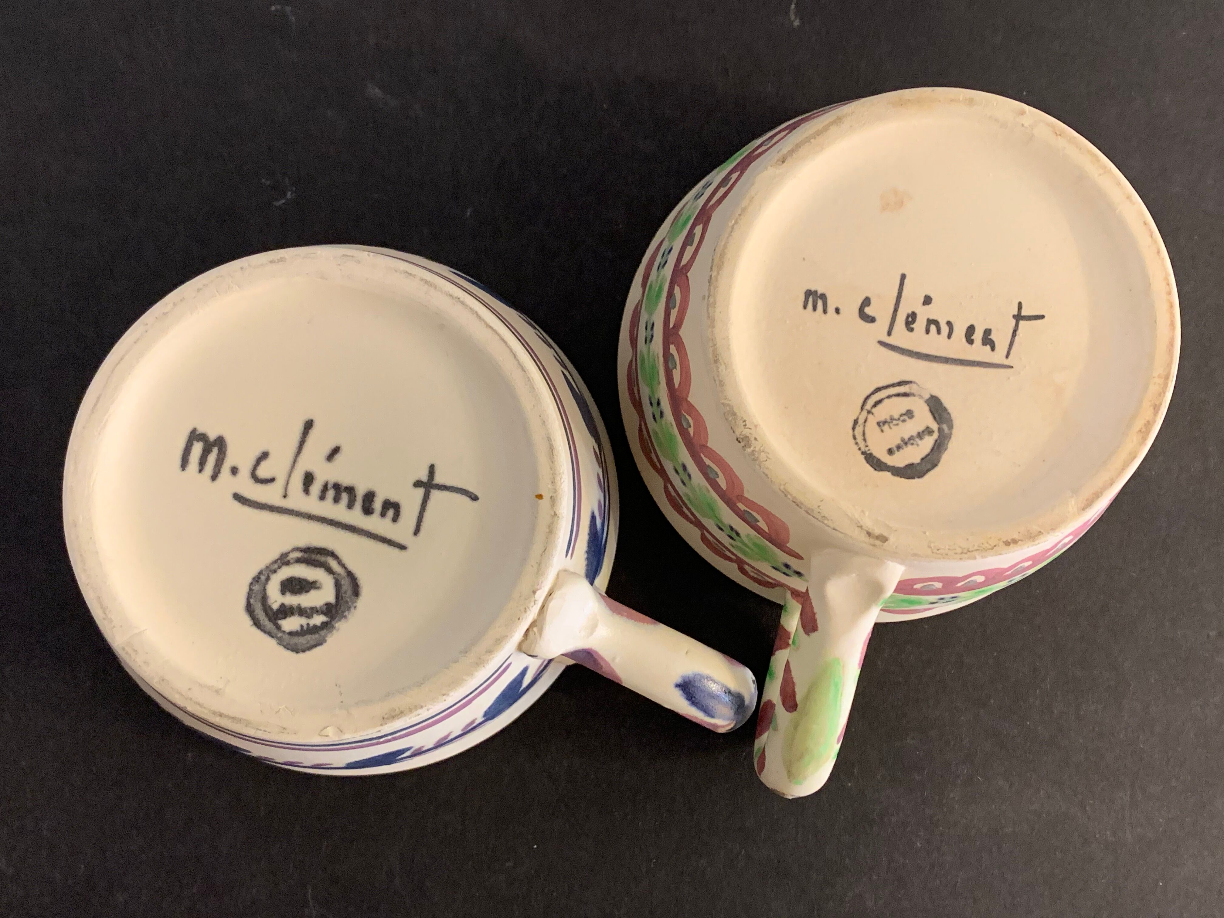 Pair of ceramic cups including a mustache cup for gentleman