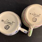 Pair of ceramic cups including a mustache cup for gentleman