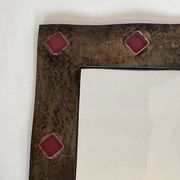 Miroir à Cadre en Céramique Émaillée Bronze à Cabochons Rouges. Travail Fra