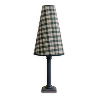 Lampe de table 57 cm • pied céramique bleu • abat-jour tartan 17 cm • douille E14