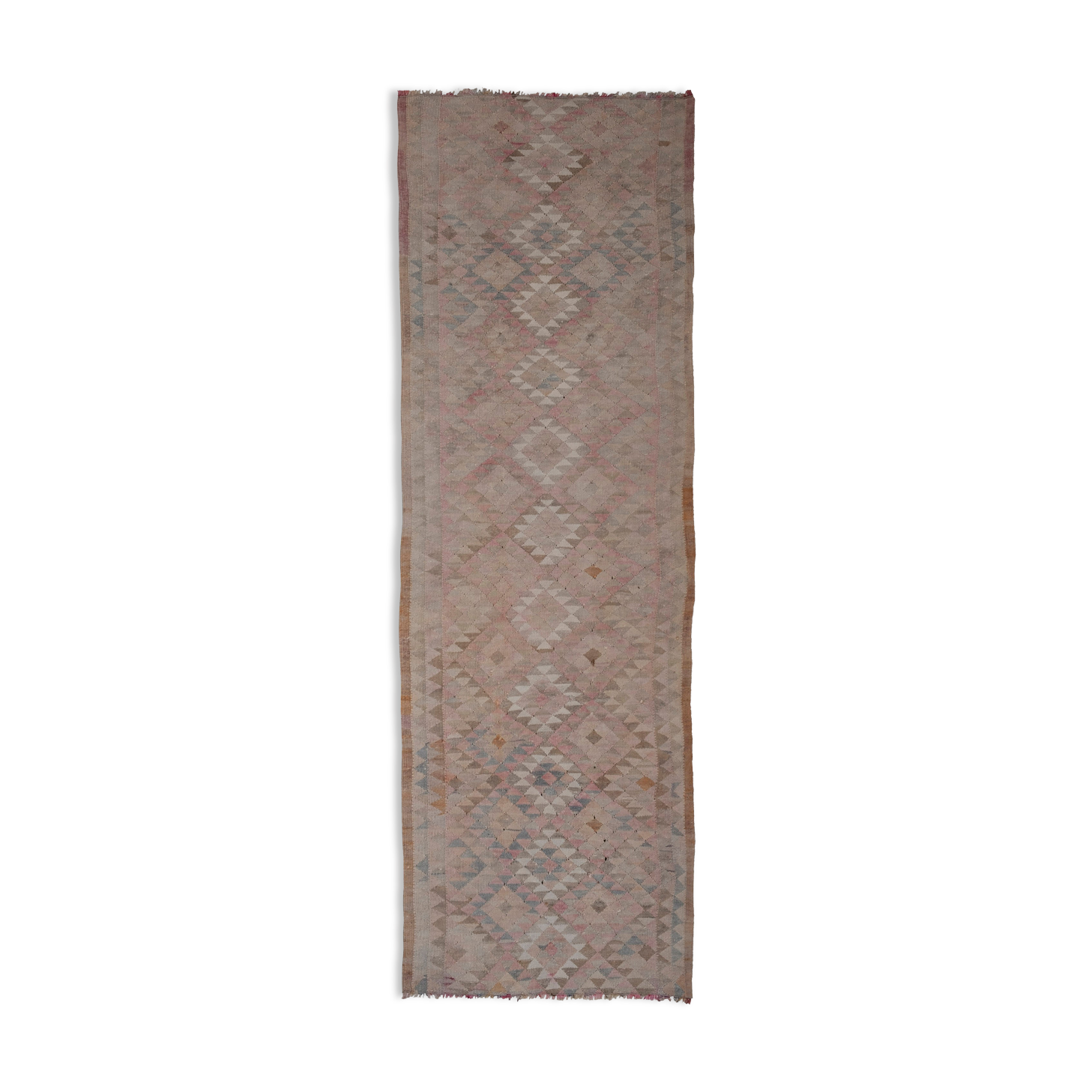 1970s Vintage Turkish Oushak Tribal Flat Woven Kilim Rug Runner 100 x 303 cm