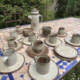 Vintage coffee and tea set in glazed stoneware from Puis potters - 15 pieces