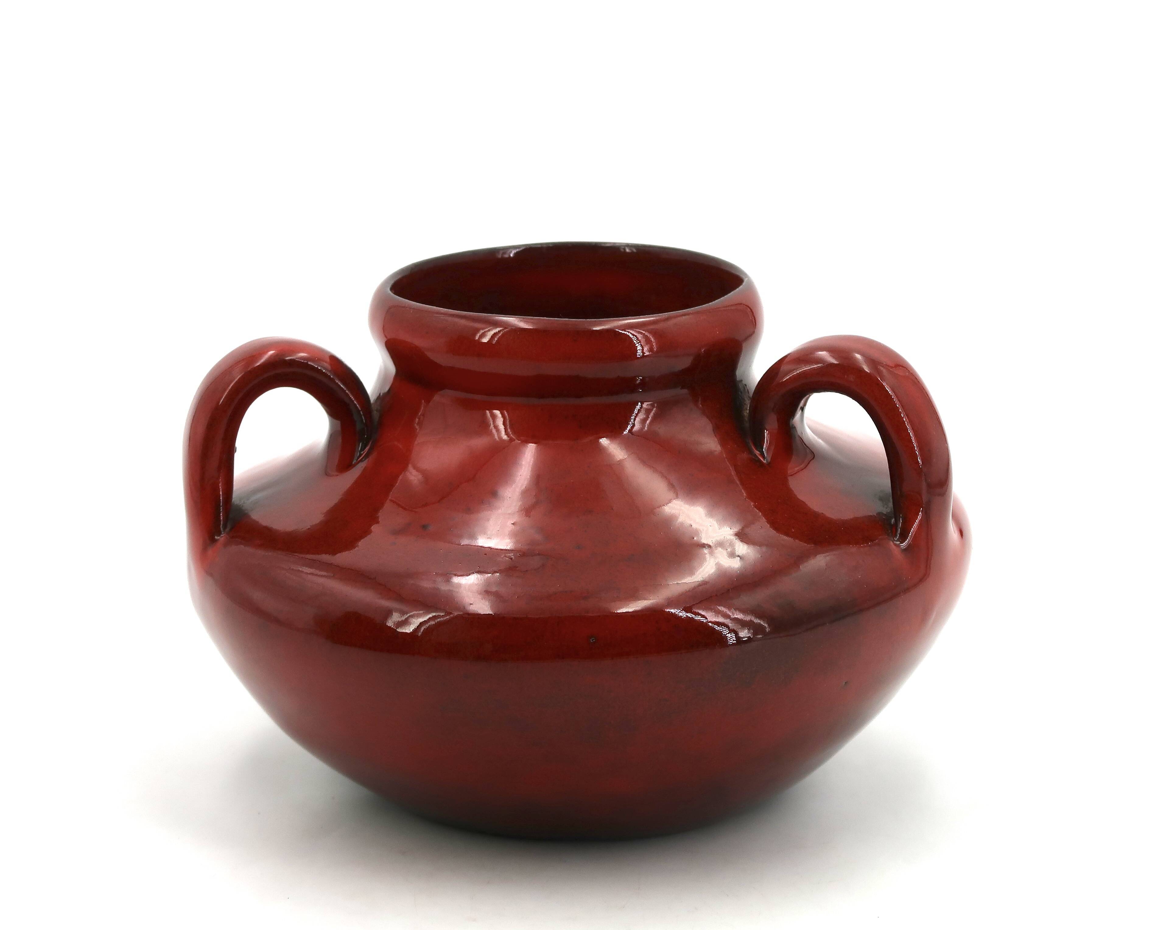 Blood red ceramic handled vase by Max Idlas, 1960s.