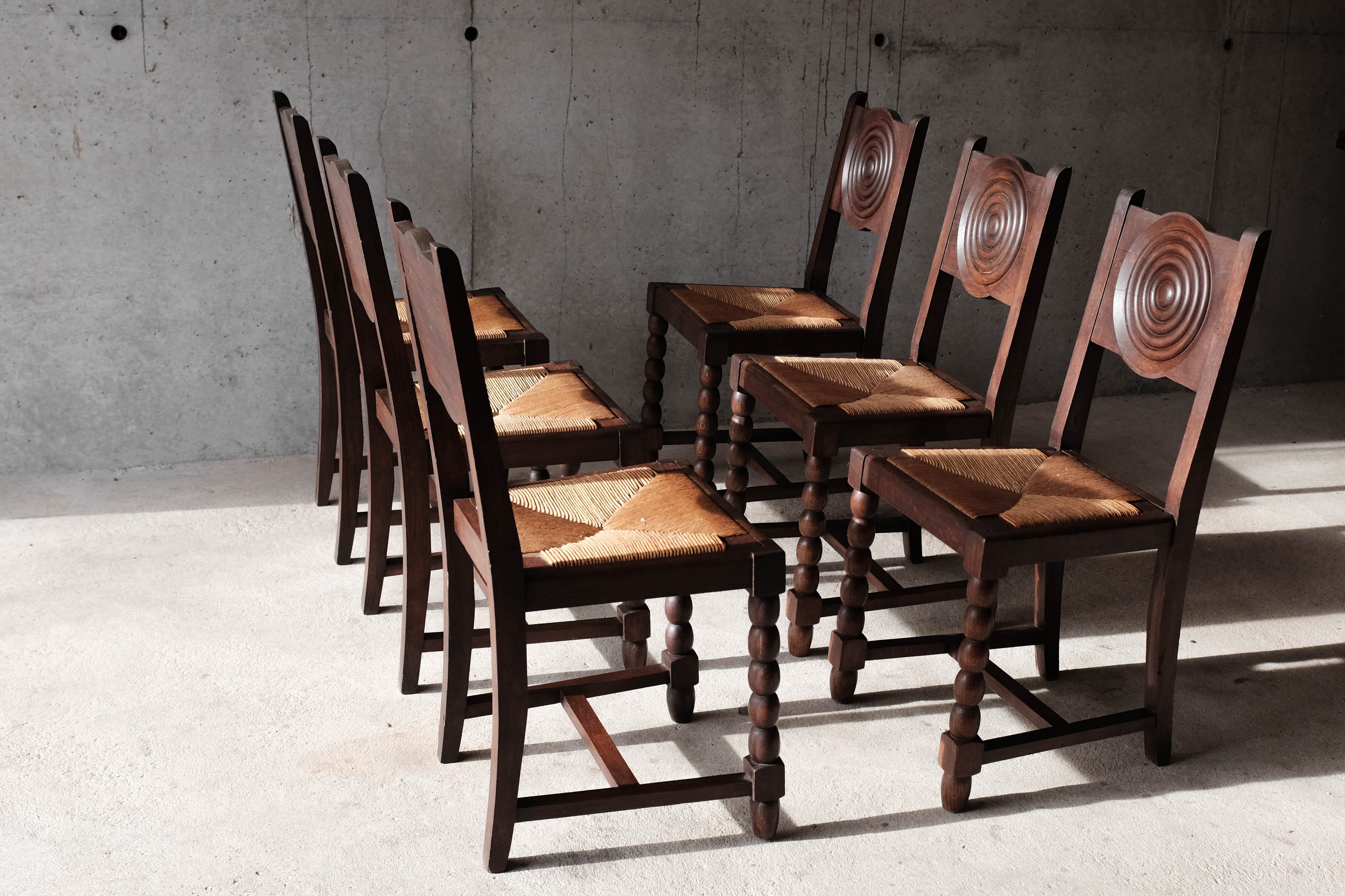 Set of 6 neo-Basque mulched chairs in the taste of Victor Courtray