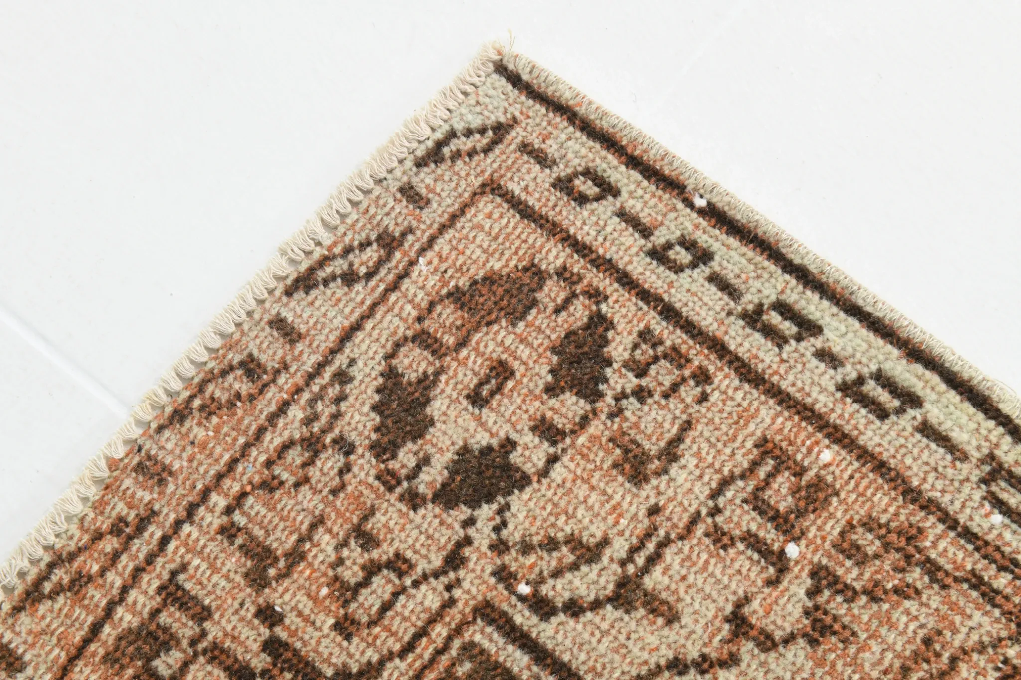 Vintage Persian Peach & Brown Rug, Oriental Pattern Rustic Carpet, 187x292