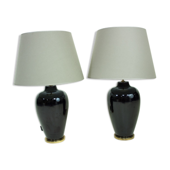 Pair of vintage ceramic and brass lamps