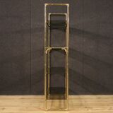 Italian bookshelf in golden metal with glass shelves