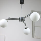 Lustre italien à 3 bras chromé et opaline