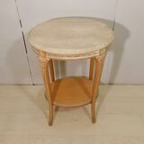 Pedestal table in whitewashed wood and travertine top