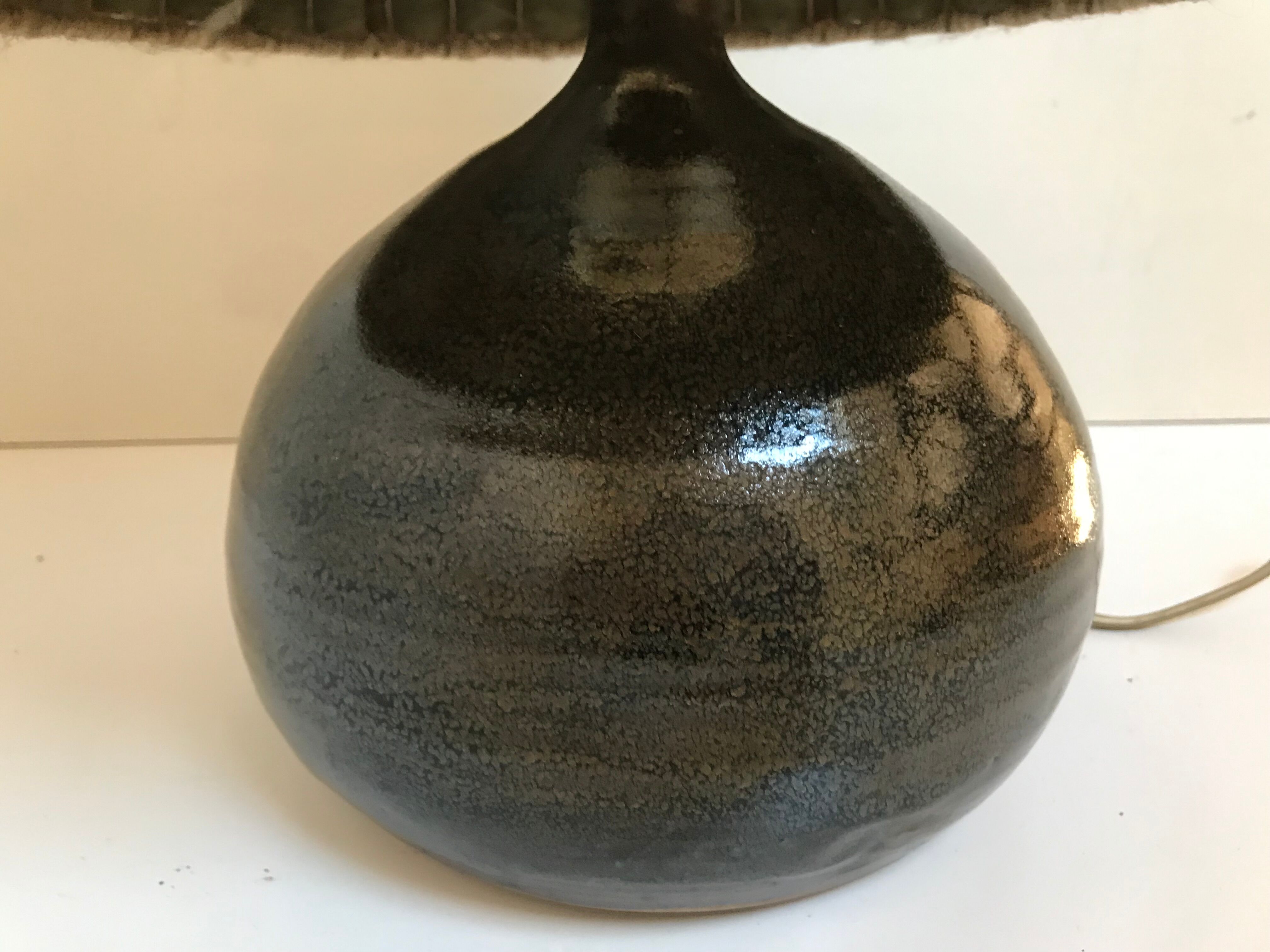 Stoneware lamp with its wool lampshade