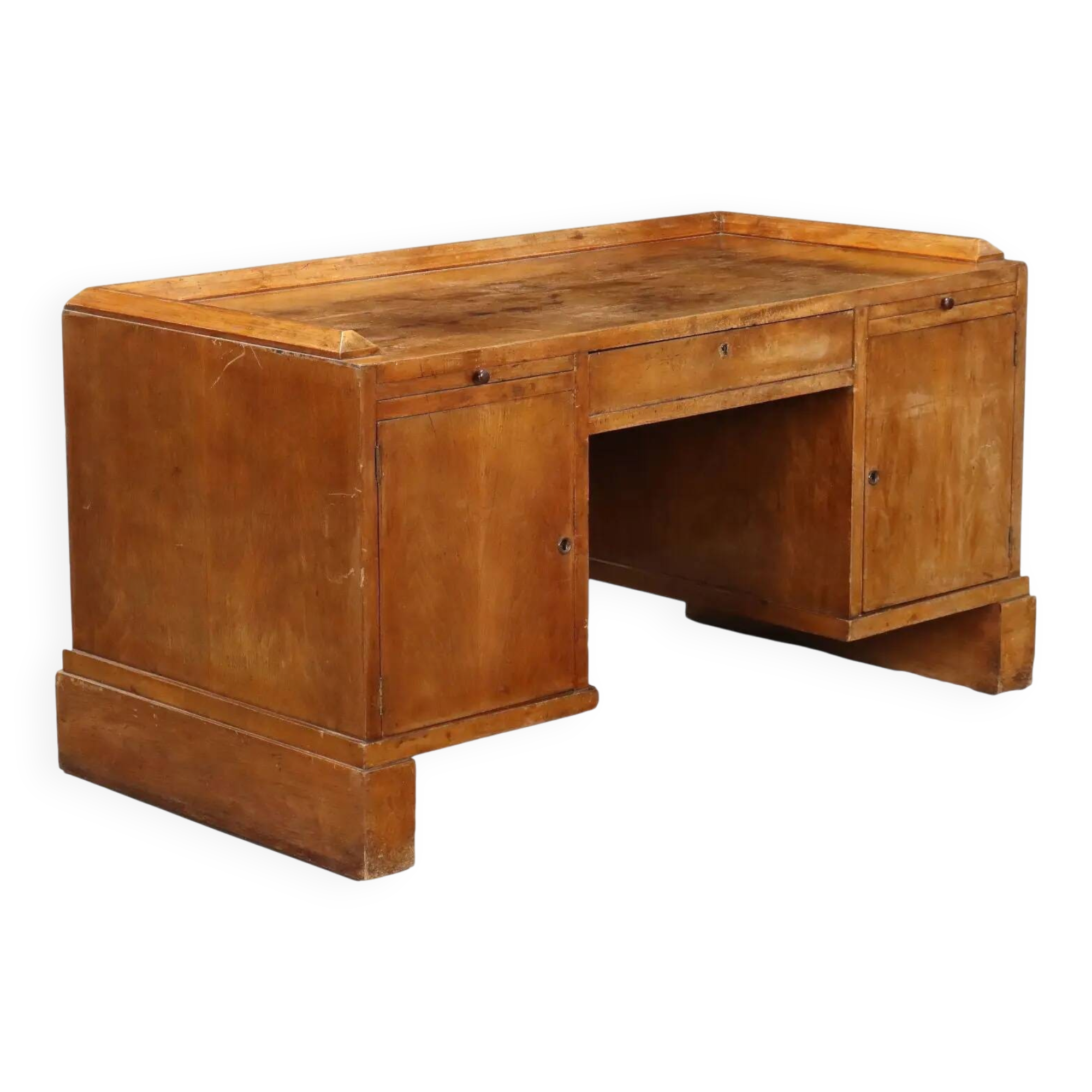 Vintage writing desk in walnut veneer with drawers, Italy, 1920s.