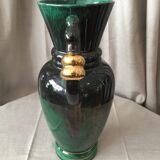 Vase in light green and dark ceramic and golden years 1950