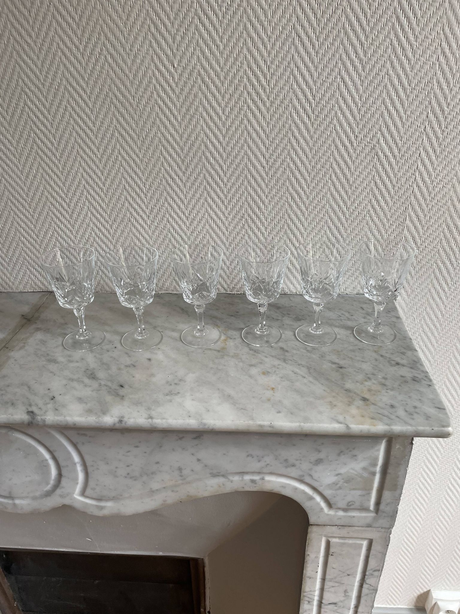 Saint Louis Camargue style palmette crystal stemmed glasses