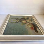 Tableau nature morte au couteau sur carton signé