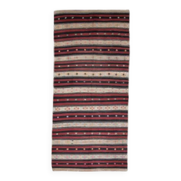 Tapis kilim vintage turc antique orange tissé à plat 153x332