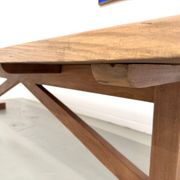Refectory table in solid pine and beech, with X-shaped legs.