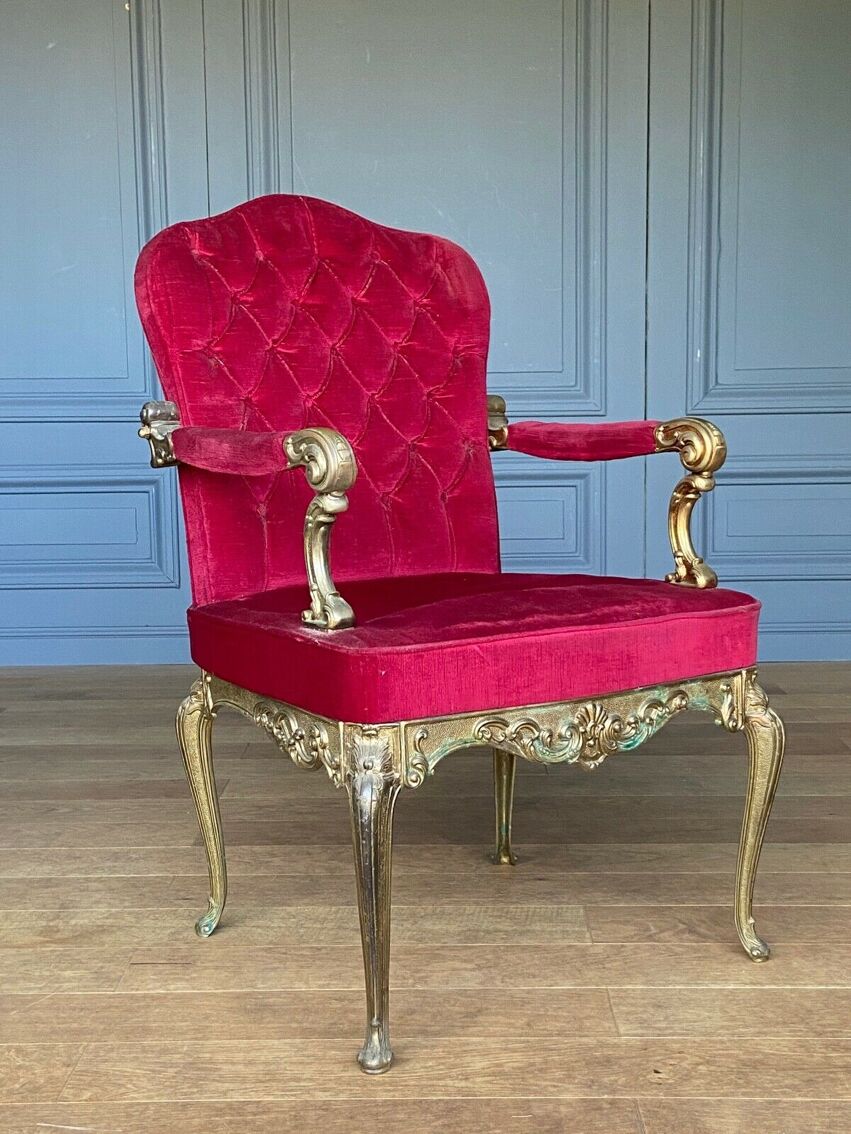 Fauteuil en bronze xxeme rococo style louis xv velours rouge riche decor |  Selency