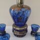 Carafe et 5 verres bleu cobalt décor or
années 1950