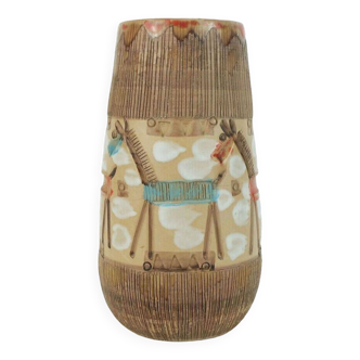Vase italien du milieu du siècle fratelli fanciullacci cheval sgraffito décor rare variation de glaçure