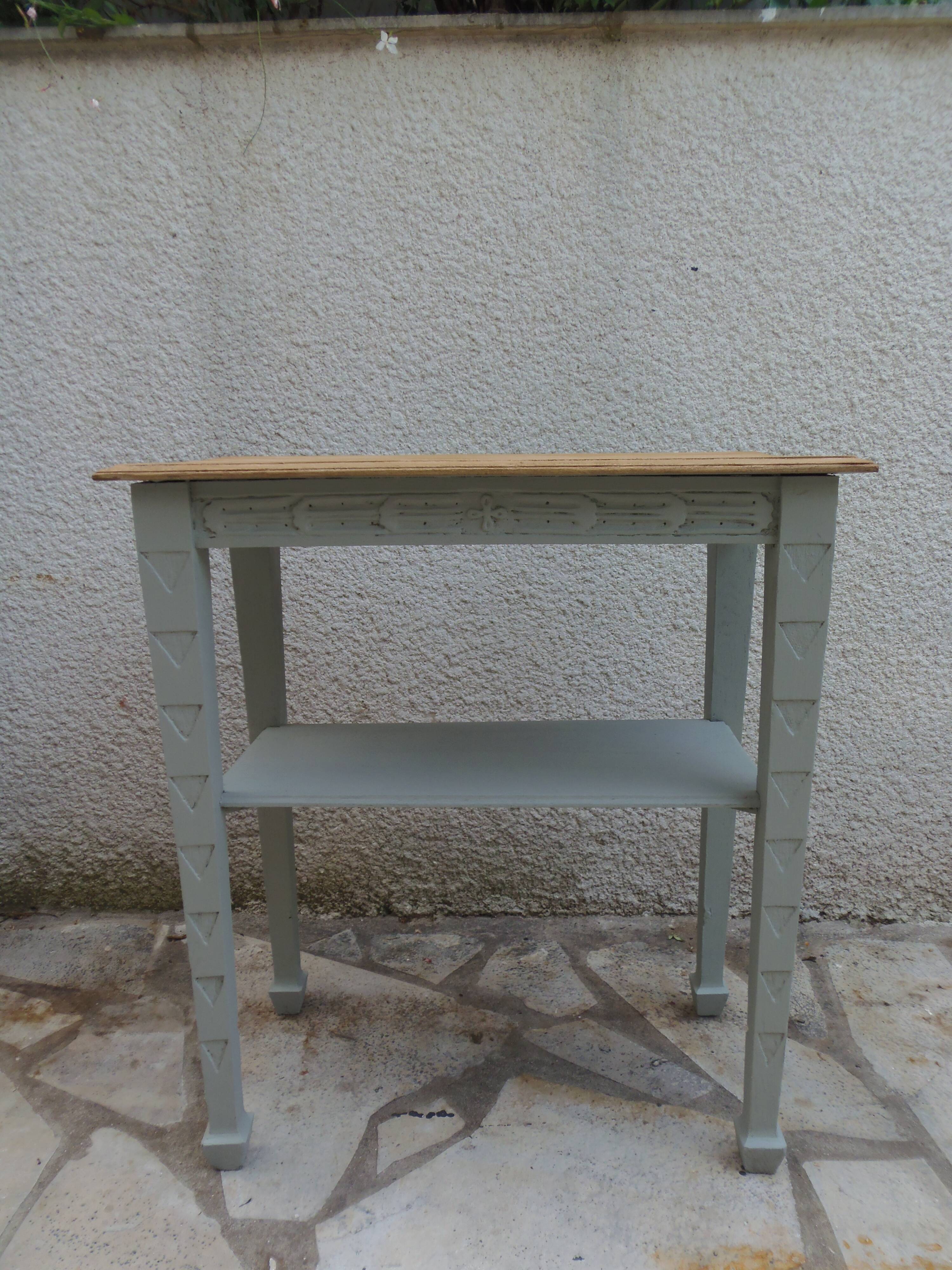 Side table, Art Deco reimagined in grey-green.