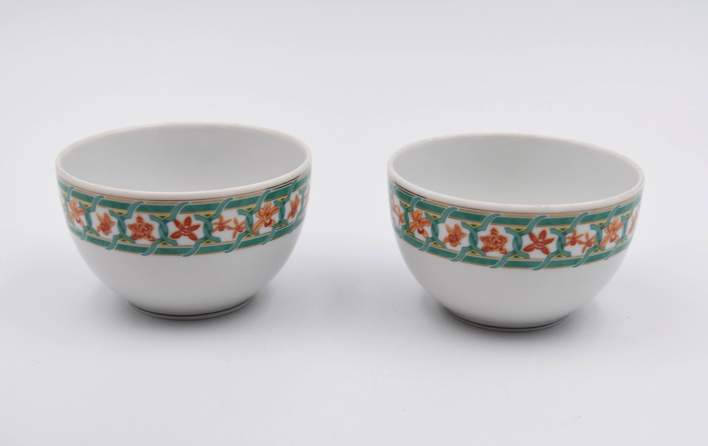 2 cups Christofle Oceana Green Ginkgo porcelain