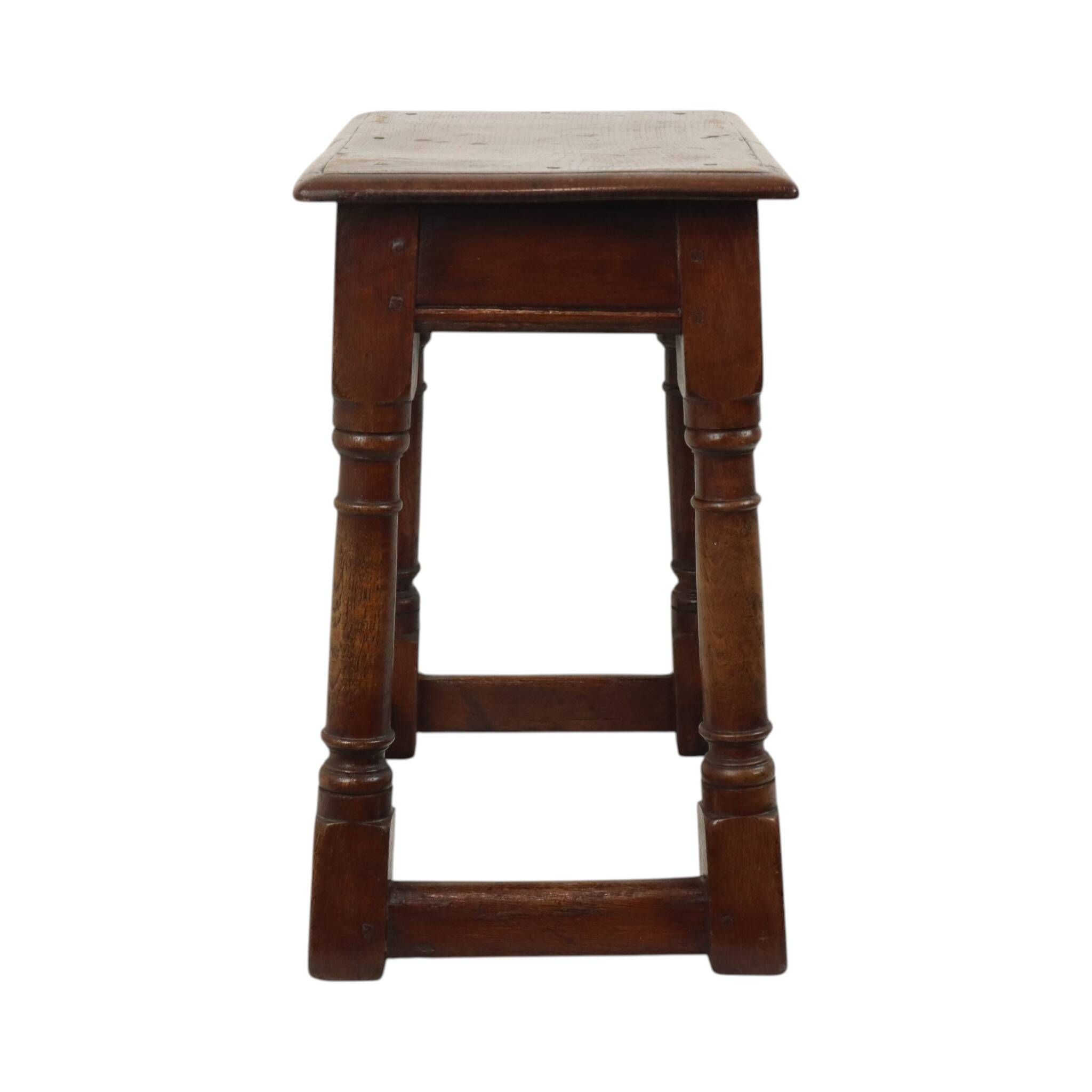 Antique Solid Oak English Joint Stool, 19th Century
