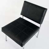 Pair of vintage low armchairs in chrome metal and skaï, Spain 1970