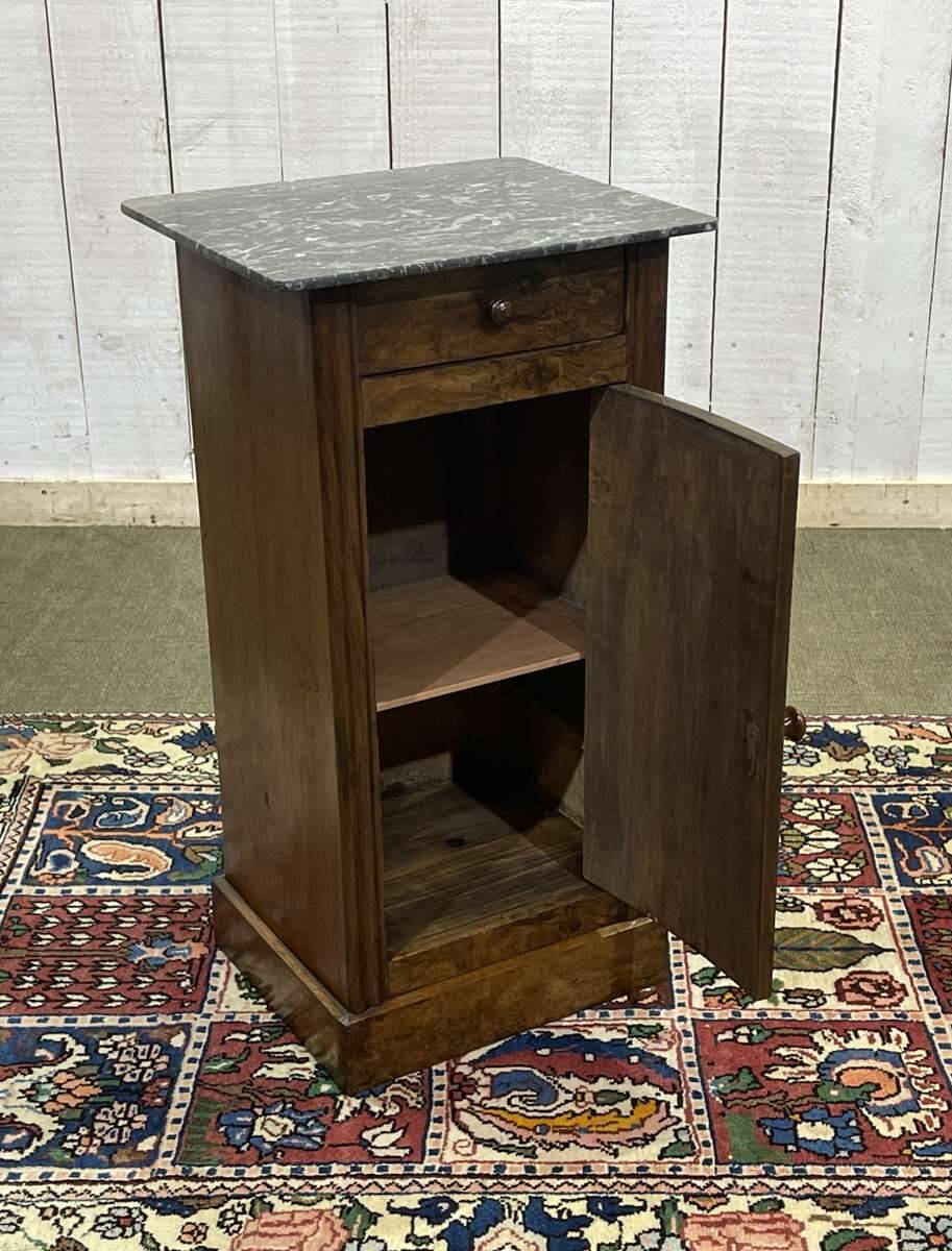 19th century bedside table in walnut, oak and marble top