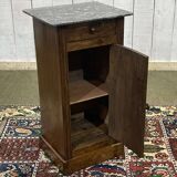 19th century bedside table in walnut, oak and marble top