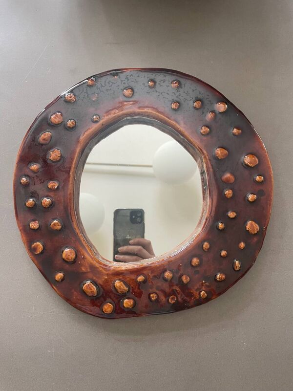 Miroir en céramique signé Ferré 1974
